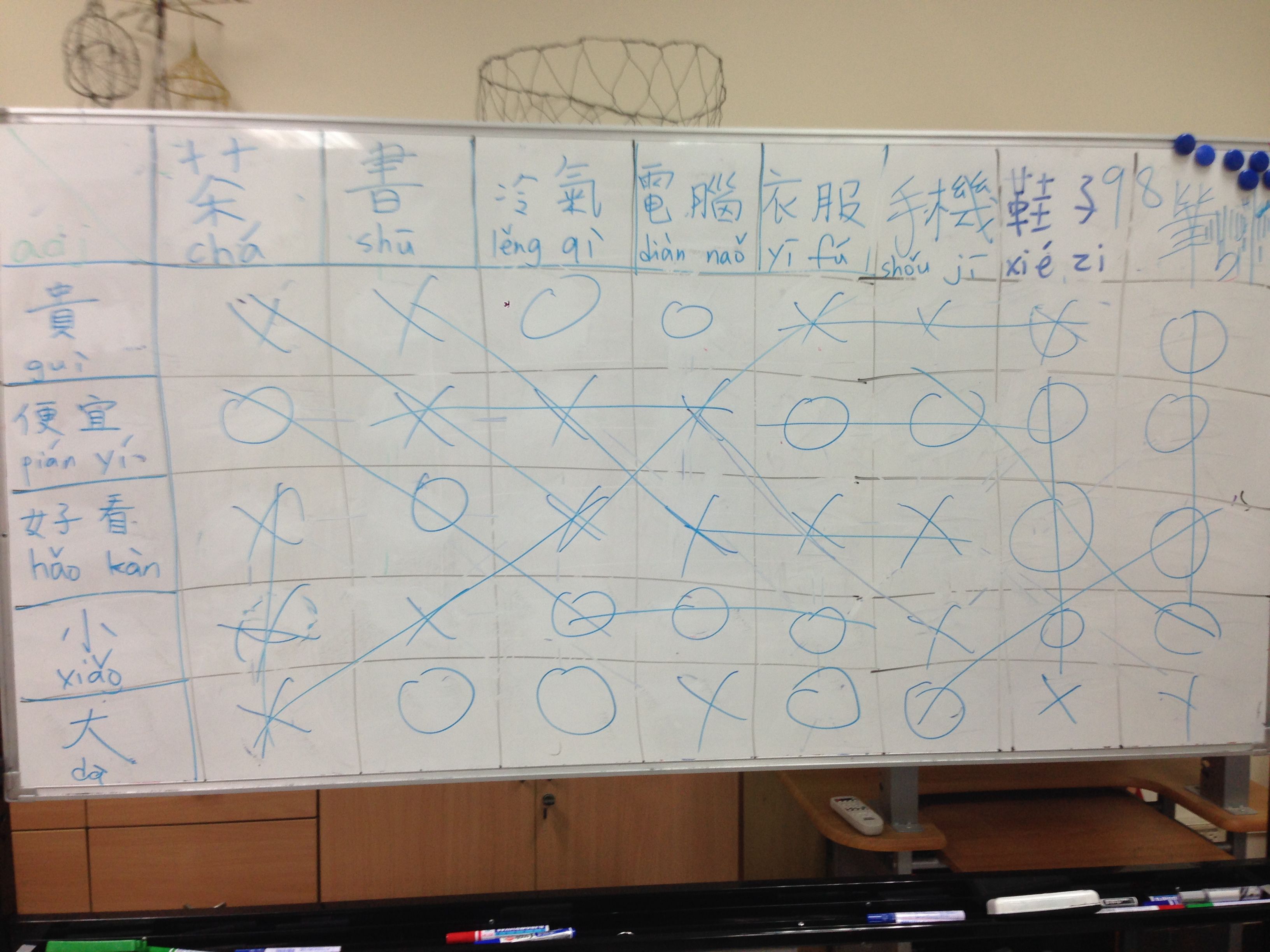 白板上的華語改編版賓果遊戲